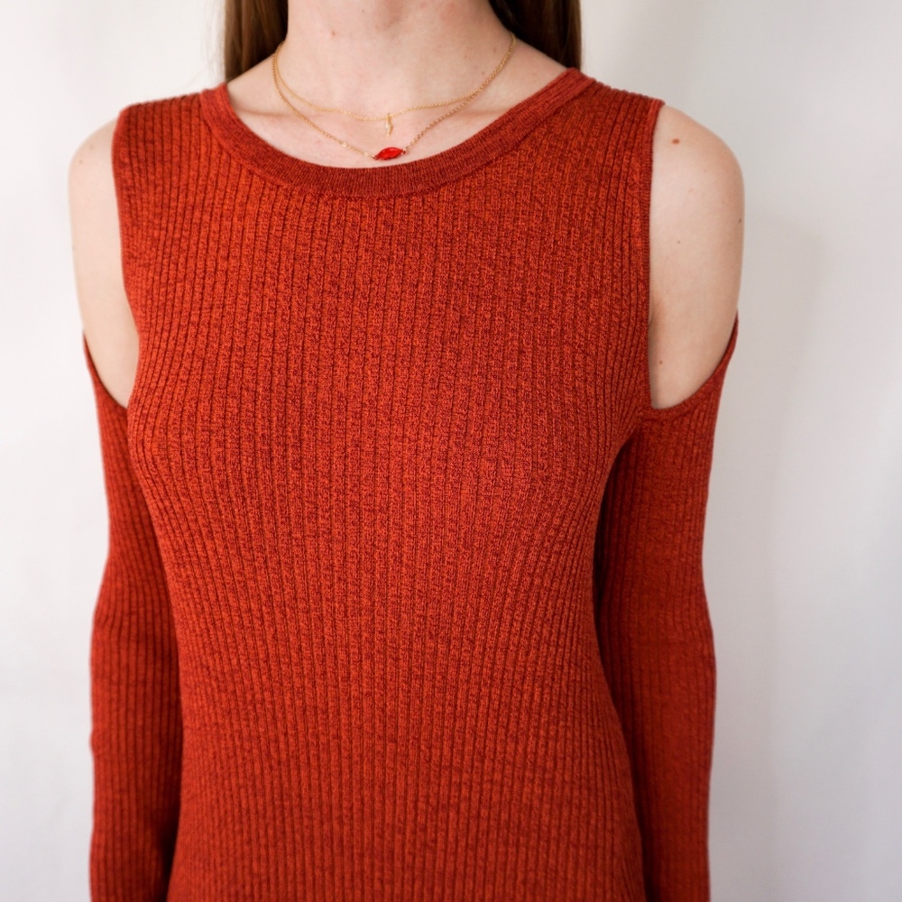 BCBG MaxAzria Orange Rib Cold Shoulder Knit Dress - Picture 7 of 8